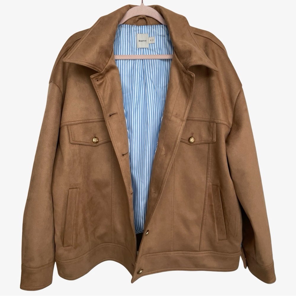 Anthropologie Maeve Faux-Suede Trucker Jacket Honey XL NWT - Picture 11 of 16